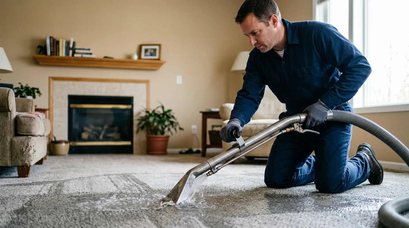 Water damage restoration technician working near Mount Calvary, WI